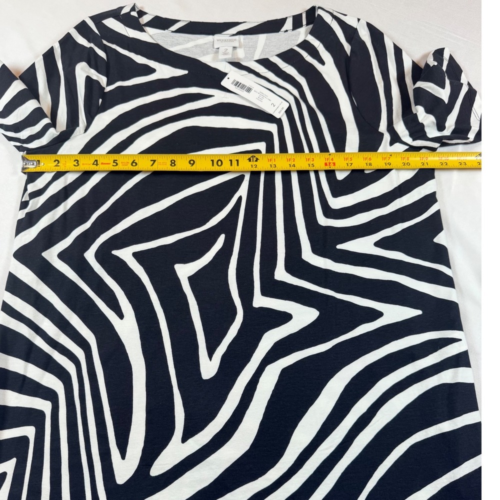 Chicos Weekends Zebra Play Boat Neck Elbow Sleeve Tunic Top Black White Sz 2 (L) - Picture 5 of 7
